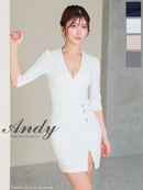 Andy/AN-ON2869/ワンピース/ミニドレス/キャバドレス/ワンカラー/襟付き/袖あり/七分袖/ゴールドボタン/タイト