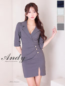 Andy/AN-ON2869/ワンピース/ミニドレス/キャバドレス/ワンカラー/襟付き/袖あり/七分袖/ゴールドボタン/タイト