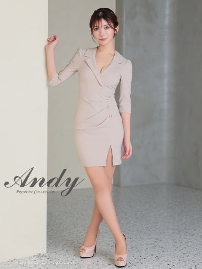 Andy/AN-ON2869/ワンピース/ミニドレス/キャバドレス/ワンカラー/襟付き/袖あり/七分袖/ゴールドボタン/タイト