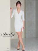 Andy/AN-ON2869/ワンピース/ミニドレス/キャバドレス/ワンカラー/襟付き/袖あり/七分袖/ゴールドボタン/タイト