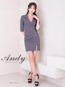Andy/AN-ON2869/ワンピース/ミニドレス/キャバドレス/ワンカラー/襟付き/袖あり/七分袖/ゴールドボタン/タイト