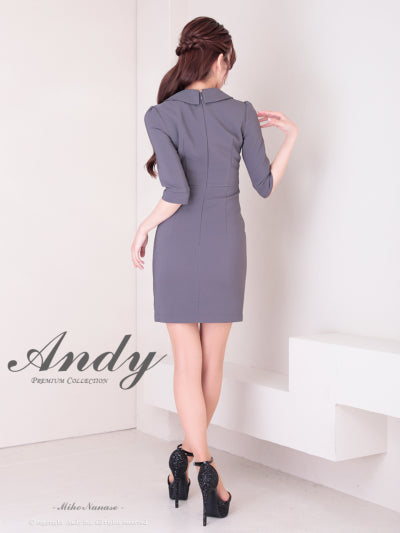 Andy/AN-ON2869/ワンピース/ミニドレス/キャバドレス/ワンカラー/襟付き/袖あり/七分袖/ゴールドボタン/タイト