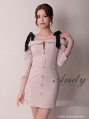 Andy/AN-ON2870/ミニドレス/キャバドレス/ショルダーリボン/オフショルダー/ベルト風/タイト/袖あり