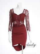 Andy/AN-ON2880/ワンピース/ミニドレス/キャバドレス/レース/七分袖/アシンメトリー/タイト