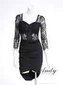 Andy/AN-ON2880/ワンピース/ミニドレス/キャバドレス/レース/七分袖/アシンメトリー/タイト