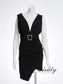 Andy/AN-ON2884/ワンピース/ミニドレス/キャバドレス/レース/袖あり/オフショル風/リボン/ベルトデザイン/切替/アシンメトリー/タイト