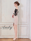 Andy/AN-ON2884/ワンピース/ミニドレス/キャバドレス/レース/袖あり/オフショル風/リボン/ベルトデザイン/切替/アシンメトリー/タイト
