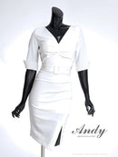 Andy/AN-ON2887/ワンピース/ミニドレス/キャバドレス/タイト/スリット/カットアウト/袖あり/ベルト風