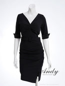 Andy/AN-ON2887/ワンピース/ミニドレス/キャバドレス/タイト/スリット/カットアウト/袖あり/ベルト風