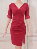 Andy/AN-ON2887/ワンピース/ミニドレス/キャバドレス/タイト/スリット/カットアウト/袖あり/ベルト風