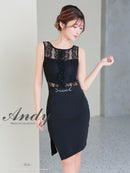 Andy/AN-ON2890/ミニドレス/キャバドレス/レース/タイト/スリット/クルーネック/ベルト風