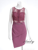 Andy/AN-ON2890/ミニドレス/キャバドレス/レース/タイト/スリット/クルーネック/ベルト風