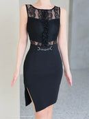 Andy/AN-ON2890/ミニドレス/キャバドレス/レース/タイト/スリット/クルーネック/ベルト風