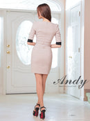 Andy/AN-ON2892/ワンピース/ミニドレス/キャバドレス/タイト/バイカラー/フロントジップ/ベルト/袖あり/七分袖/ゴールドボタン