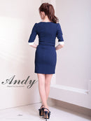 Andy/AN-ON2892/ワンピース/ミニドレス/キャバドレス/タイト/バイカラー/フロントジップ/ベルト/袖あり/七分袖/ゴールドボタン