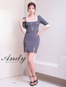 Andy/AN-ON2892/ワンピース/ミニドレス/キャバドレス/タイト/バイカラー/フロントジップ/ベルト/袖あり/七分袖/ゴールドボタン
