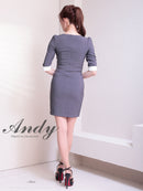 Andy/AN-ON2892/ワンピース/ミニドレス/キャバドレス/タイト/バイカラー/フロントジップ/ベルト/袖あり/七分袖/ゴールドボタン