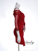 Andy/AN-ON2895/ミニドレス/キャバドレス/レース/オフショルダー/ダブルストラップ/袖あり/リボン/タイト/スリット