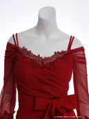 Andy/AN-ON2895/ミニドレス/キャバドレス/レース/オフショルダー/ダブルストラップ/袖あり/リボン/タイト/スリット