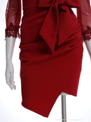 Andy/AN-ON2895/ミニドレス/キャバドレス/レース/オフショルダー/ダブルストラップ/袖あり/リボン/タイト/スリット