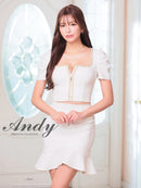 Andy/AN-ON2902/ミニドレス/キャバドレス/セットアップ/マーメイド/チェーンパイピング/スクエアネック/パフスリーブ/袖あり/フロントジップ