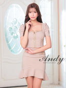 Andy/AN-ON2902/ミニドレス/キャバドレス/セットアップ/マーメイド/チェーンパイピング/スクエアネック/パフスリーブ/袖あり/フロントジップ