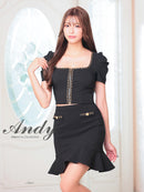 Andy/AN-ON2902/ミニドレス/キャバドレス/セットアップ/マーメイド/チェーンパイピング/スクエアネック/パフスリーブ/袖あり/フロントジップ