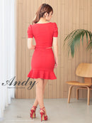 Andy/AN-ON2902/ミニドレス/キャバドレス/セットアップ/マーメイド/チェーンパイピング/スクエアネック/パフスリーブ/袖あり/フロントジップ