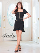 Andy/AN-ON2902/ミニドレス/キャバドレス/セットアップ/マーメイド/チェーンパイピング/スクエアネック/パフスリーブ/袖あり/フロントジップ