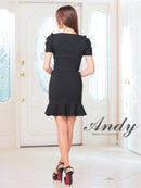 Andy/AN-ON2902/ミニドレス/キャバドレス/セットアップ/マーメイド/チェーンパイピング/スクエアネック/パフスリーブ/袖あり/フロントジップ