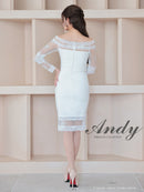 Andy/AN-ON2905/ワンピース/ミディアムドレス/キャバドレス/ミディアム/オフショルダー/袖あり/長袖/タイト/シアー