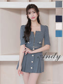 Andy/AN-ON2906/セットアップ/ミニドレス/キャバドレス/フロントジップ/半袖/袖あり/スクエアネック/ボタン/ストレッチ/フレア