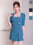 Andy/AN-ON2906/セットアップ/ミニドレス/キャバドレス/フロントジップ/半袖/袖あり/スクエアネック/ボタン/ストレッチ/フレア