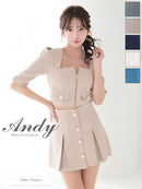 Andy/AN-ON2906/セットアップ/ミニドレス/キャバドレス/フロントジップ/半袖/袖あり/スクエアネック/ボタン/ストレッチ/フレア