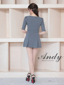 Andy/AN-ON2906/セットアップ/ミニドレス/キャバドレス/フロントジップ/半袖/袖あり/スクエアネック/ボタン/ストレッチ/フレア
