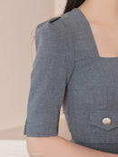 Andy/AN-ON2906/セットアップ/ミニドレス/キャバドレス/フロントジップ/半袖/袖あり/スクエアネック/ボタン/ストレッチ/フレア