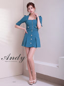 Andy/AN-ON2906/セットアップ/ミニドレス/キャバドレス/フロントジップ/半袖/袖あり/スクエアネック/ボタン/ストレッチ/フレア