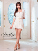 Andy/AN-ON2906/セットアップ/ミニドレス/キャバドレス/フロントジップ/半袖/袖あり/スクエアネック/ボタン/ストレッチ/フレア
