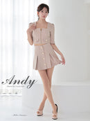 Andy/AN-ON2906/セットアップ/ミニドレス/キャバドレス/フロントジップ/半袖/袖あり/スクエアネック/ボタン/ストレッチ/フレア