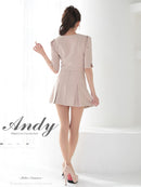Andy/AN-ON2906/セットアップ/ミニドレス/キャバドレス/フロントジップ/半袖/袖あり/スクエアネック/ボタン/ストレッチ/フレア