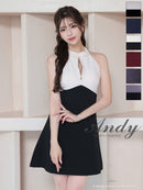 Andy/AN-ON2908/ワンピース/ミニドレス/キャバドレス/ホルターネック/バスト切り替え/フロントジップ/ハイネック/ビジュー/リボン/フレア