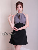 Andy/AN-ON2908/ワンピース/ミニドレス/キャバドレス/ホルターネック/バスト切り替え/フロントジップ/ハイネック/ビジュー/リボン/フレア