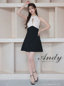 Andy/AN-ON2908/ワンピース/ミニドレス/キャバドレス/ホルターネック/バスト切り替え/フロントジップ/ハイネック/ビジュー/リボン/フレア