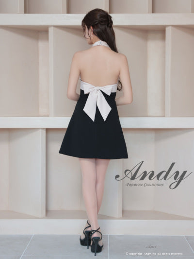Andy/AN-ON2908/ワンピース/ミニドレス/キャバドレス/ホルターネック/バスト切り替え/フロントジップ/ハイネック/ビジュー/リボン/フレア