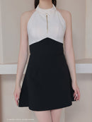 Andy/AN-ON2908/ワンピース/ミニドレス/キャバドレス/ホルターネック/バスト切り替え/フロントジップ/ハイネック/ビジュー/リボン/フレア