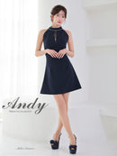 Andy/AN-ON2908/ワンピース/ミニドレス/キャバドレス/ホルターネック/バスト切り替え/フロントジップ/ハイネック/ビジュー/リボン/フレア