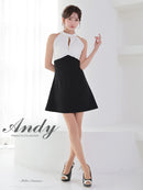 Andy/AN-ON2908/ワンピース/ミニドレス/キャバドレス/ホルターネック/バスト切り替え/フロントジップ/ハイネック/ビジュー/リボン/フレア