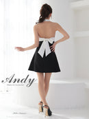 Andy/AN-ON2908/ワンピース/ミニドレス/キャバドレス/ホルターネック/バスト切り替え/フロントジップ/ハイネック/ビジュー/リボン/フレア