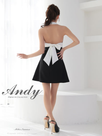 Andy/AN-ON2908/ワンピース/ミニドレス/キャバドレス/ホルターネック/バスト切り替え/フロントジップ/ハイネック/ビジュー/リボン/フレア
