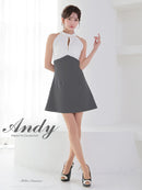 Andy/AN-ON2908/ワンピース/ミニドレス/キャバドレス/ホルターネック/バスト切り替え/フロントジップ/ハイネック/ビジュー/リボン/フレア